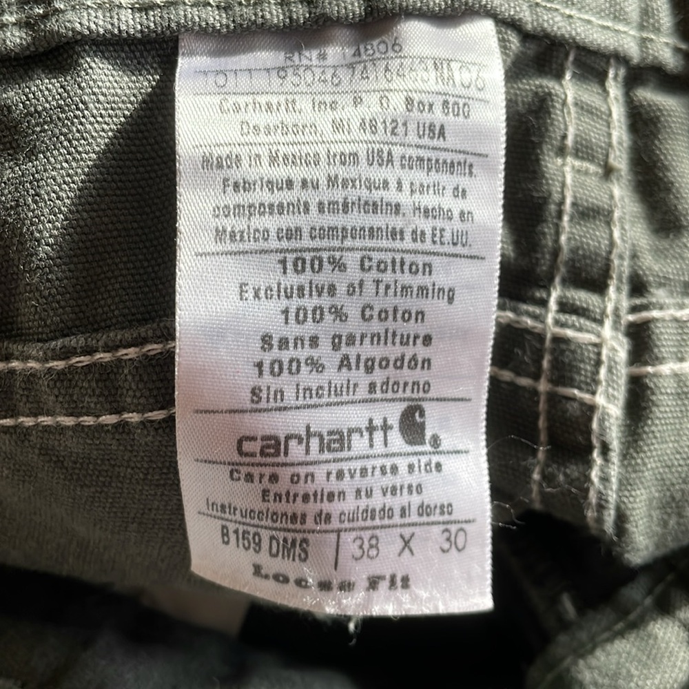 Carhartt loose fit green washed duck canvas work pants, 38 X 30 - Picture 5 of 9